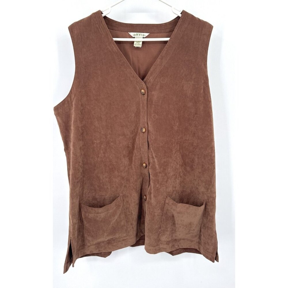 Orvis Women's Vest‎ Brown Faux Suede Button Up Casual Western Fall Sz XL